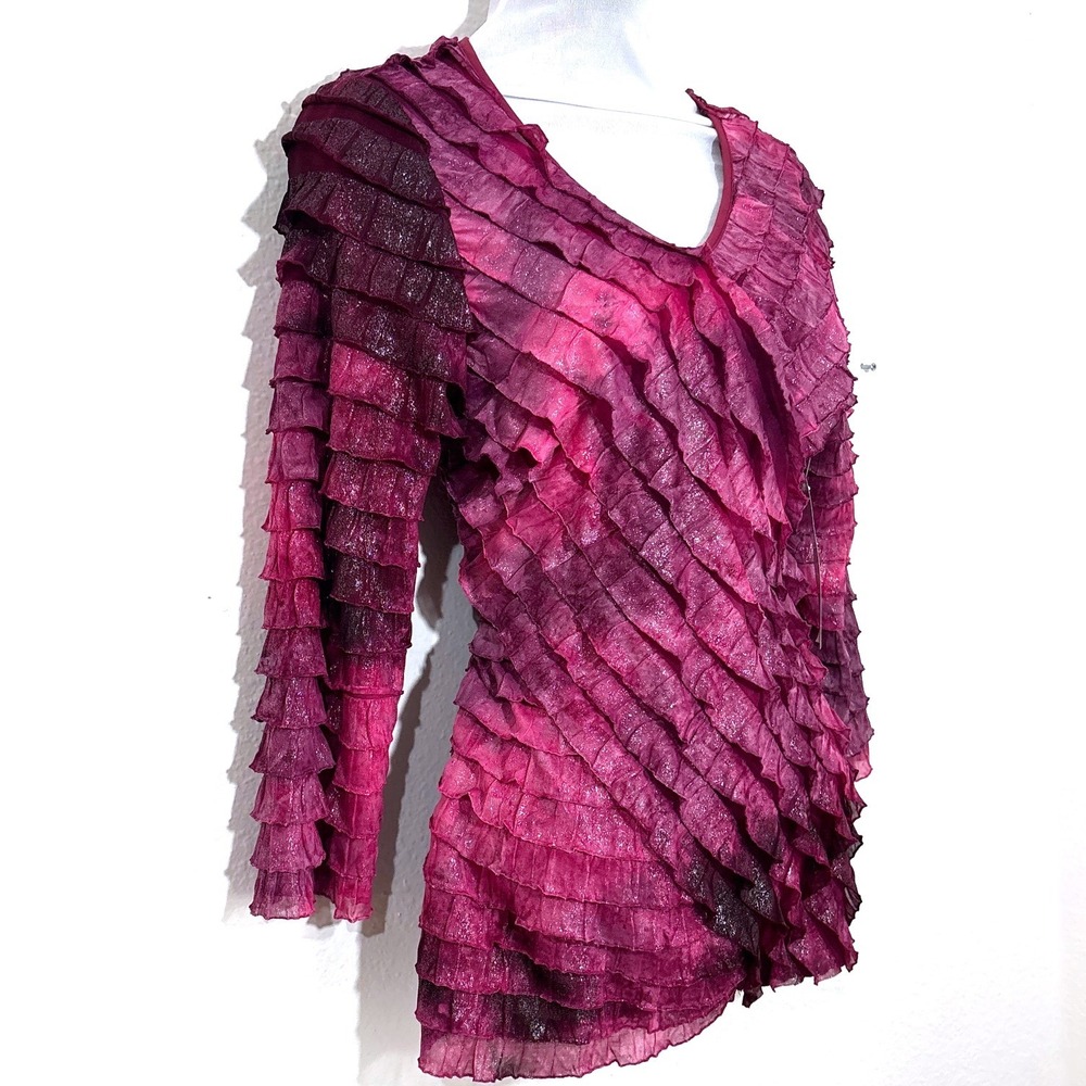 Purple Burgundy Pink Ruffle Tiered V Neck‎ Top Blouse PM Whimsigoth Fairygoth